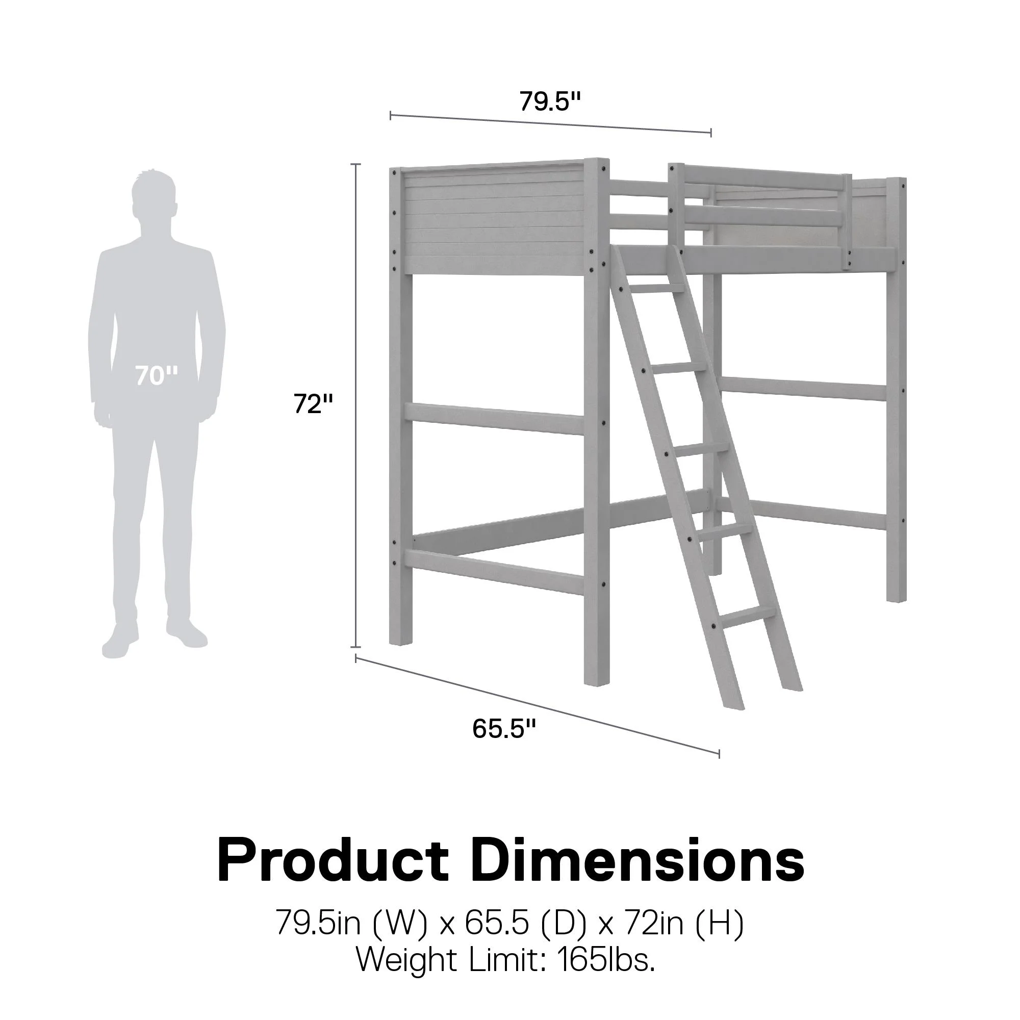 Your Zone Kiarah Twin Loft Bed with Ladder, White