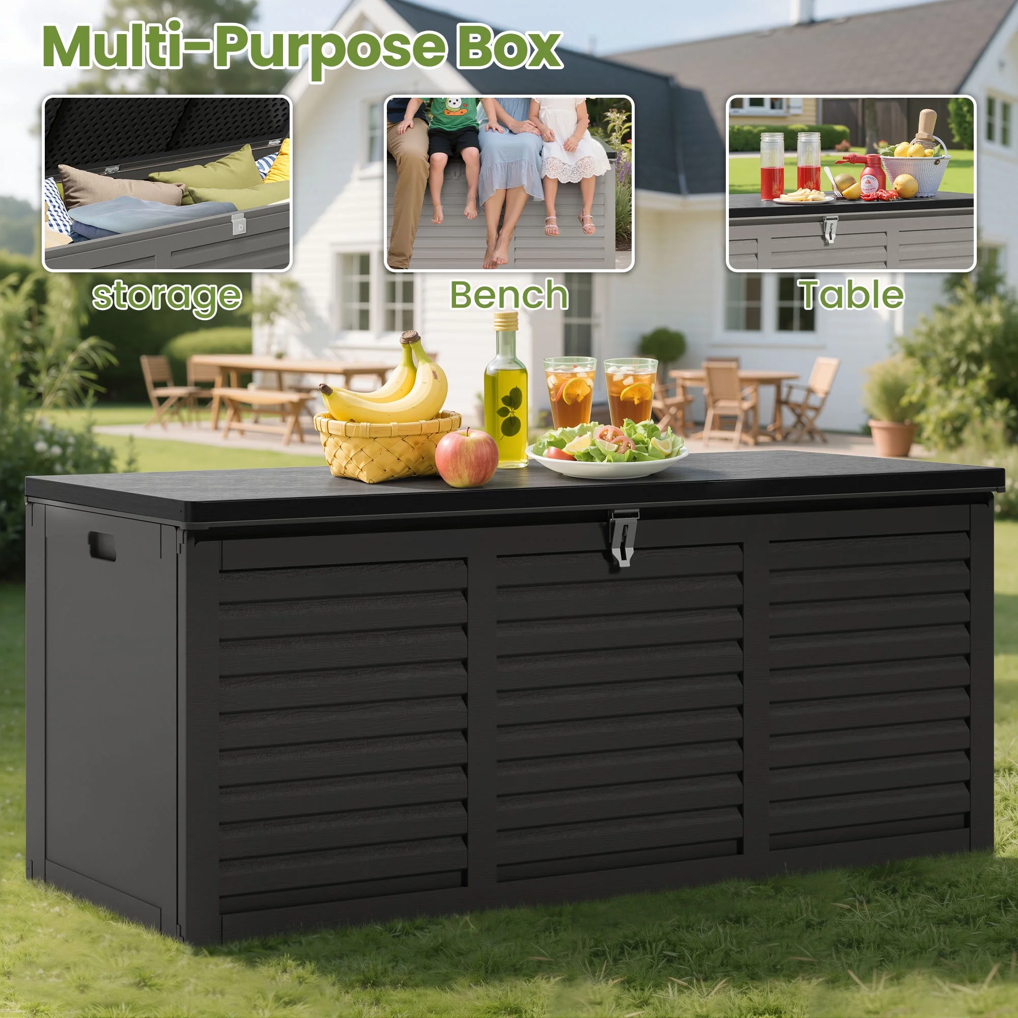 Outdoor Storage Box, 130GAL Waterproof Deck Box, Lockable Pool Patio Storage Indoor Toy Box, Outdoor Storage Bench for Porch, Max Load Weight 500LBS(130Gal-Black) - Image 8