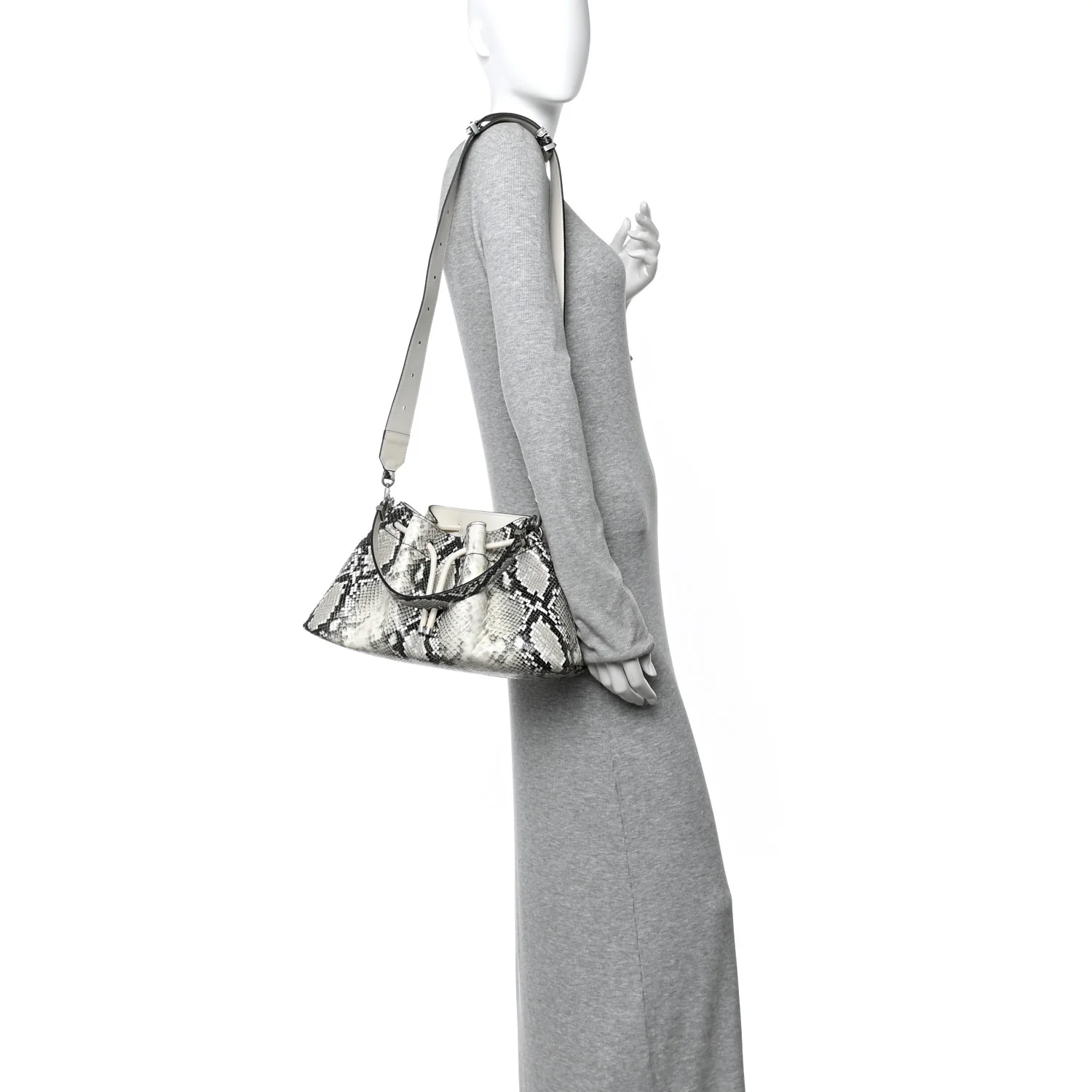 Calfskin Snakeskin Embossed Cinch M Bucket Bag Neutral