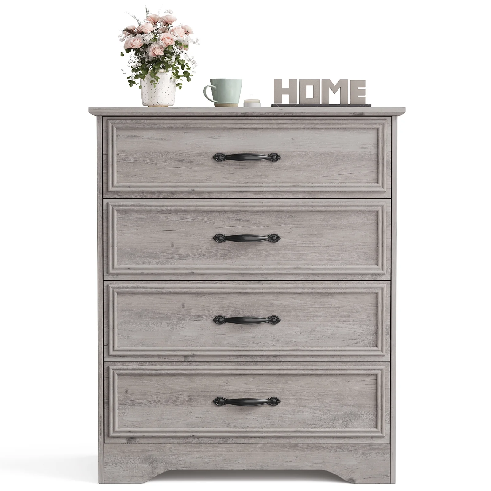 4 Drawer Dressers for Bedroom, Modern Wood Chest of Drawers Storage Cabinet for Living Room, Hallway, Gray(Gray) - Image 9