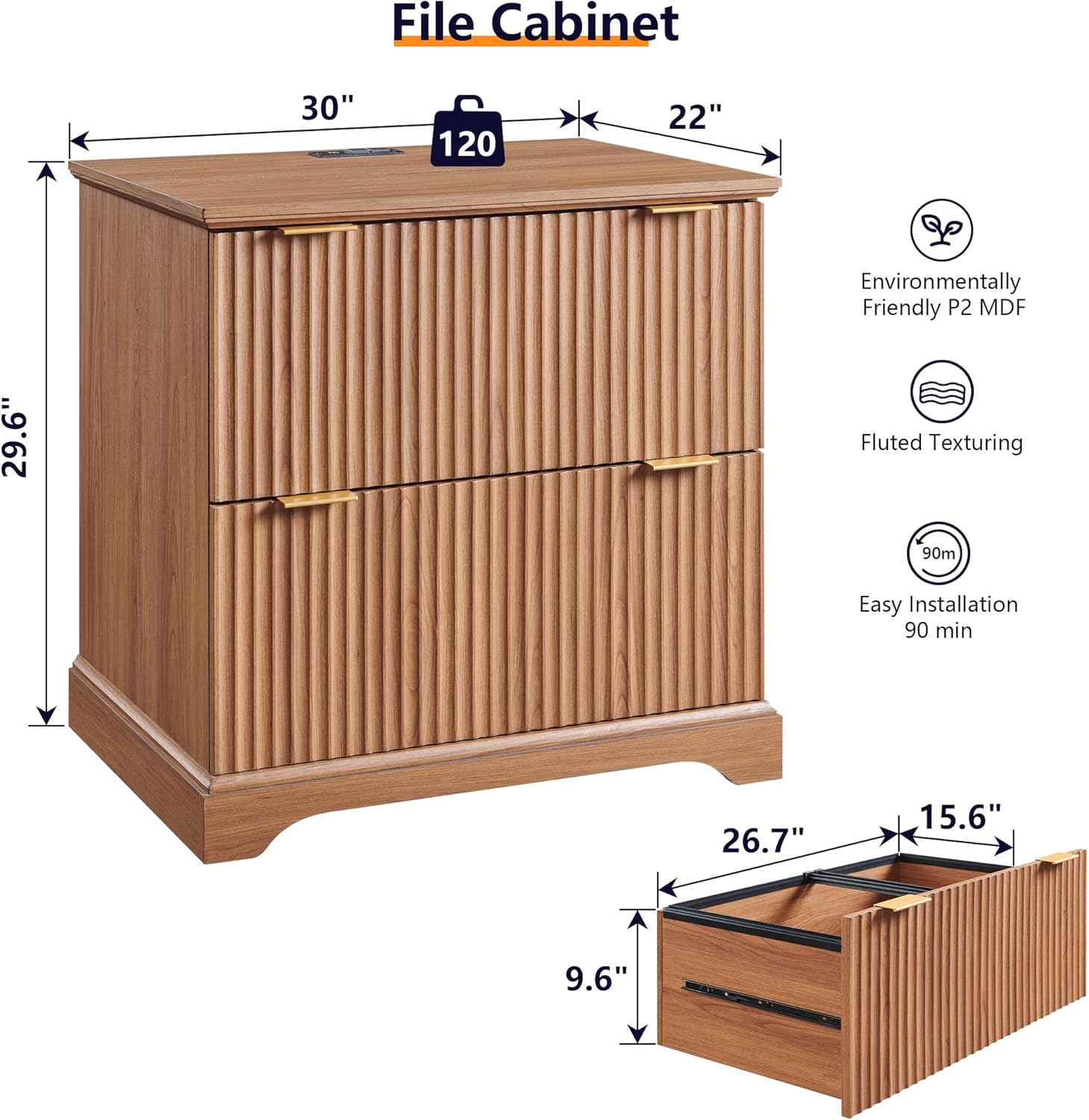 JXQTLINGMU 2 Drawer File Cabinet with Charging Station, 30