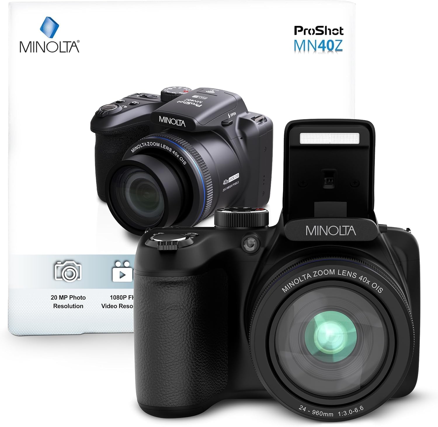 Minolta MN40Z 20MP Digital Camera – 40x Optical Zoom  1080p FHD Video  3.0
