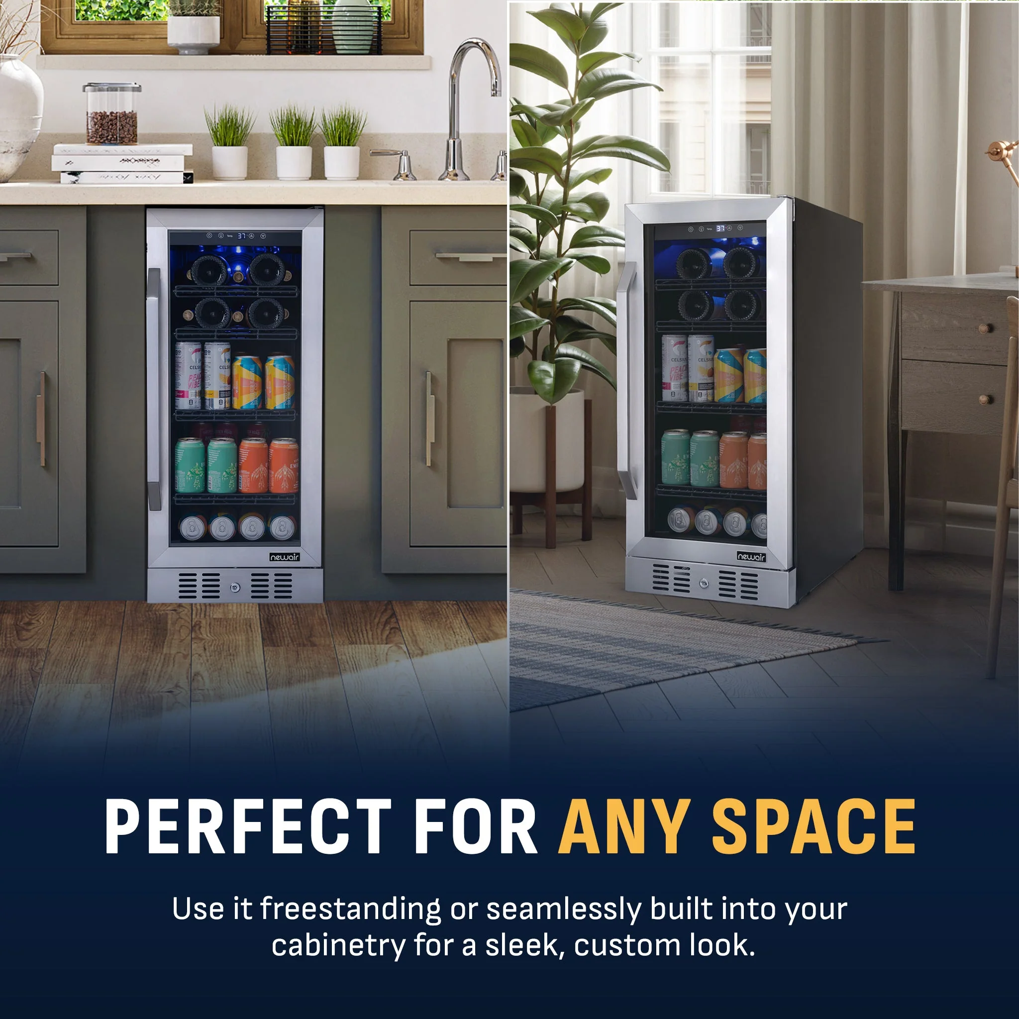 Newair 80-Can, 33-Bottle Built-in Stainless Steel Beverage Fridge - 15