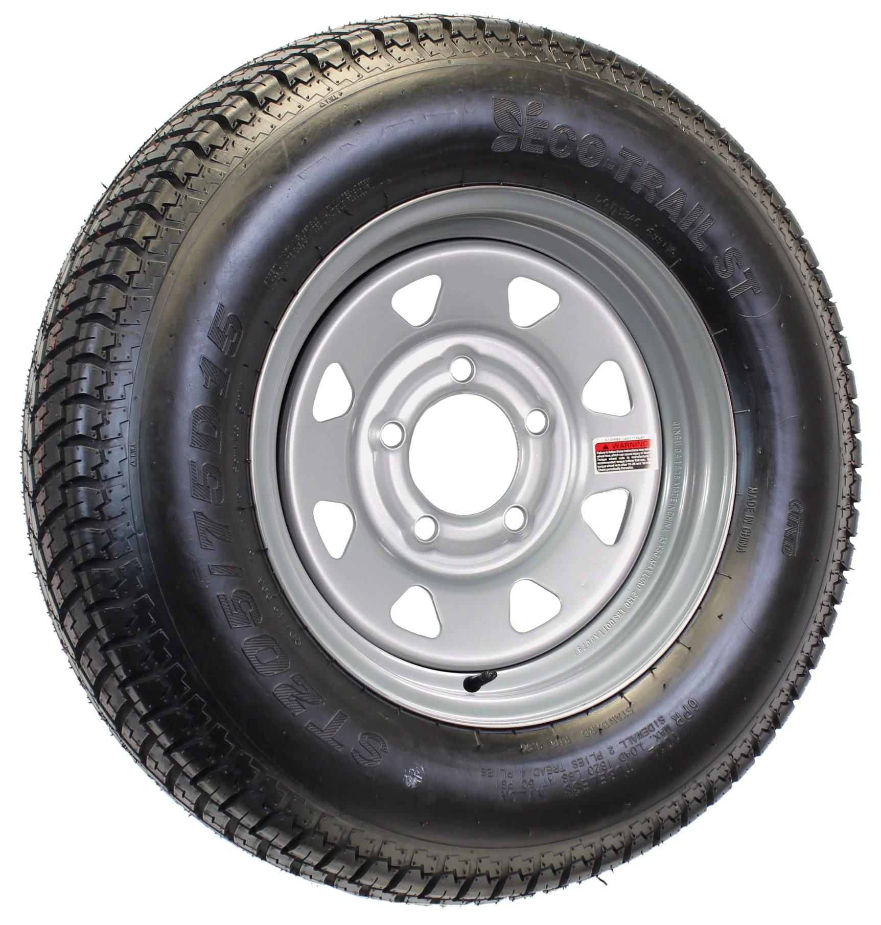 2 Pack Trailer Tire On Silver Spoke Rim ST205/75D15 Load C 5 Lug 4 5" 15x5 Wheel