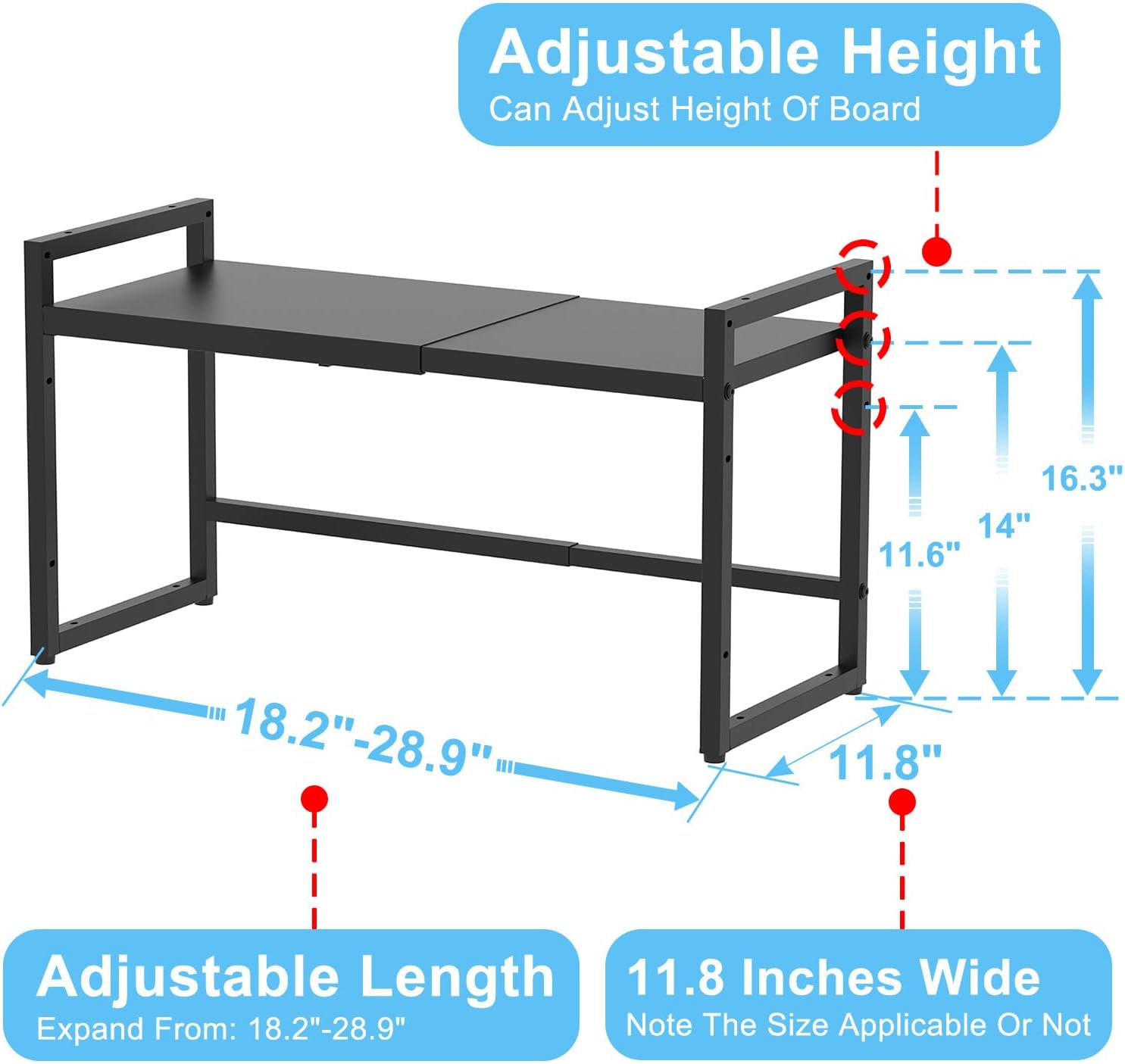 Expandable Metal Storage Shelves, 110LBS Heavy Duty Shelving Units and Storage for Pots, Pans, Small Appliances, Adjustable Metal Storage Shelf Organizer Rack for Kitchen Cabinets, Closet, Pantry, Garage