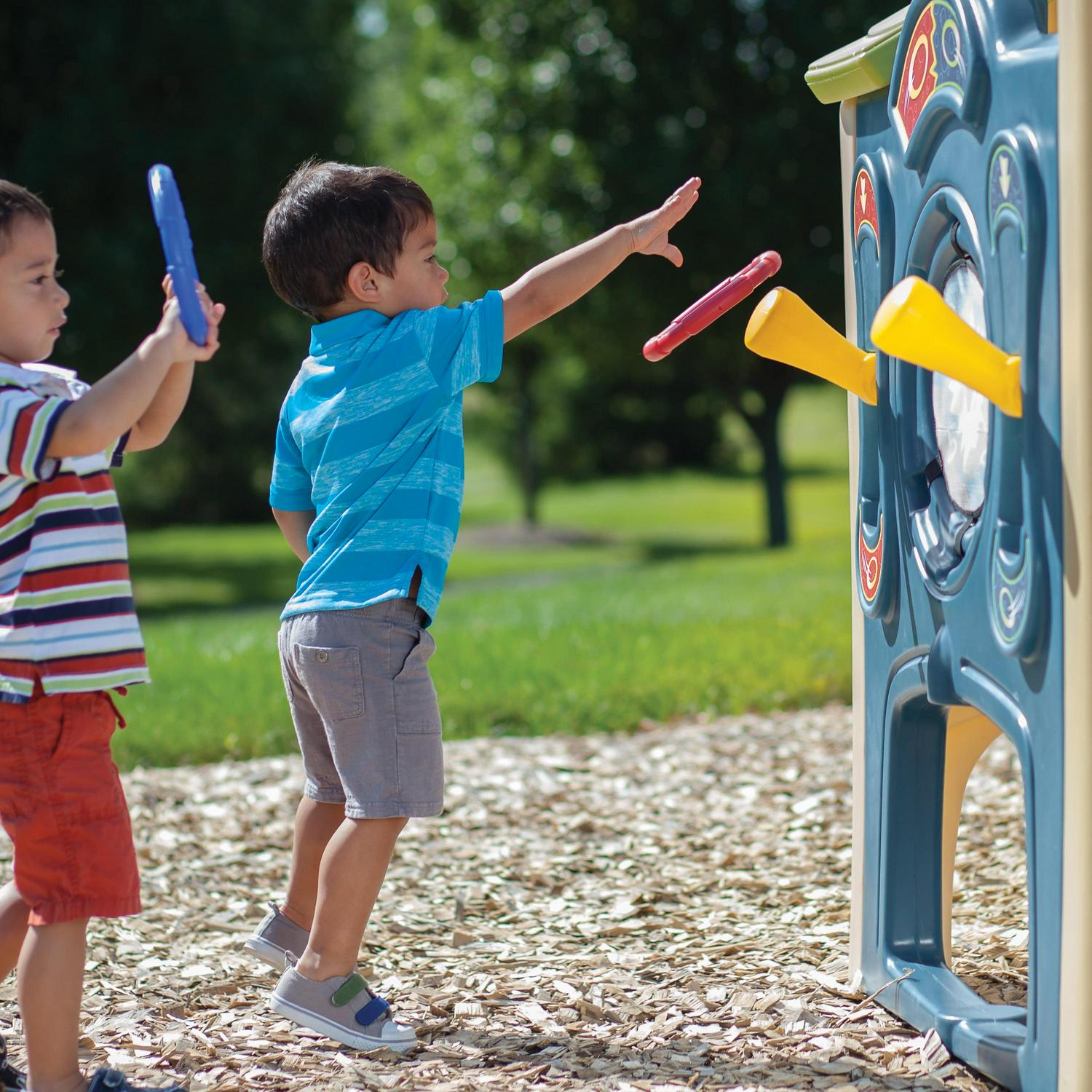 Neighborhood Fun Center Brown Playhouse with Slide Plastic Kids Outdoor Toys Image 9