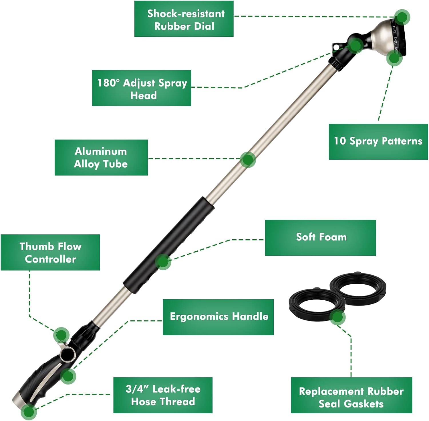RESTMO 36” Watering Wand for Garden Hose, Heavy Duty Hose Nozzle Sprayer