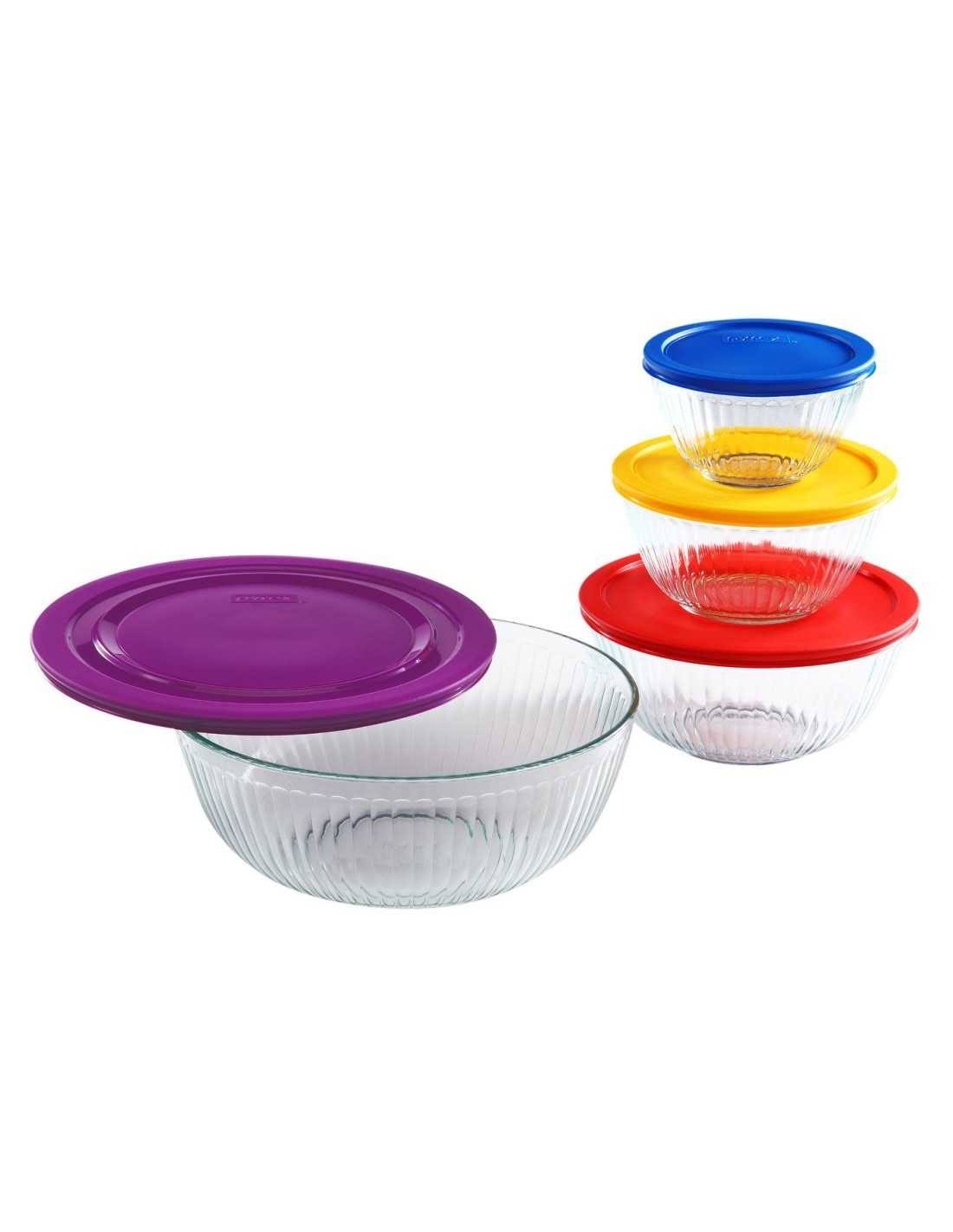 Pyrex Glass Mixing Bowl with Lids, 8 Piece