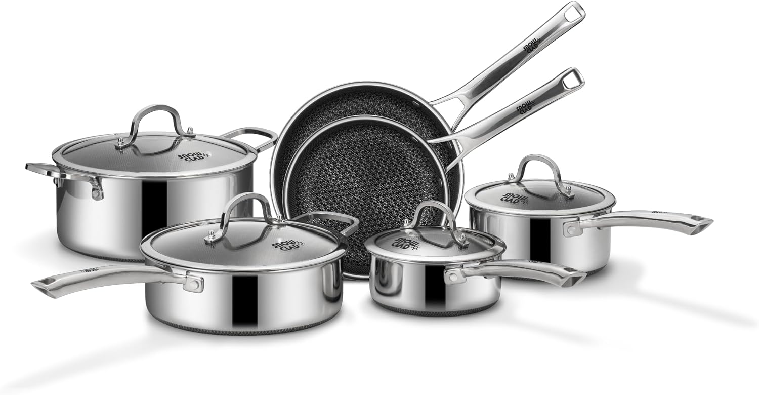 SNOWCLAD Pots and Pans Set Non Stick| Stainless Steel Kitchen Cookware