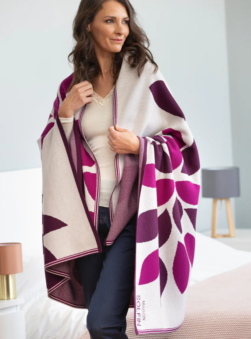 Plaid adulte en laine mérinos rose