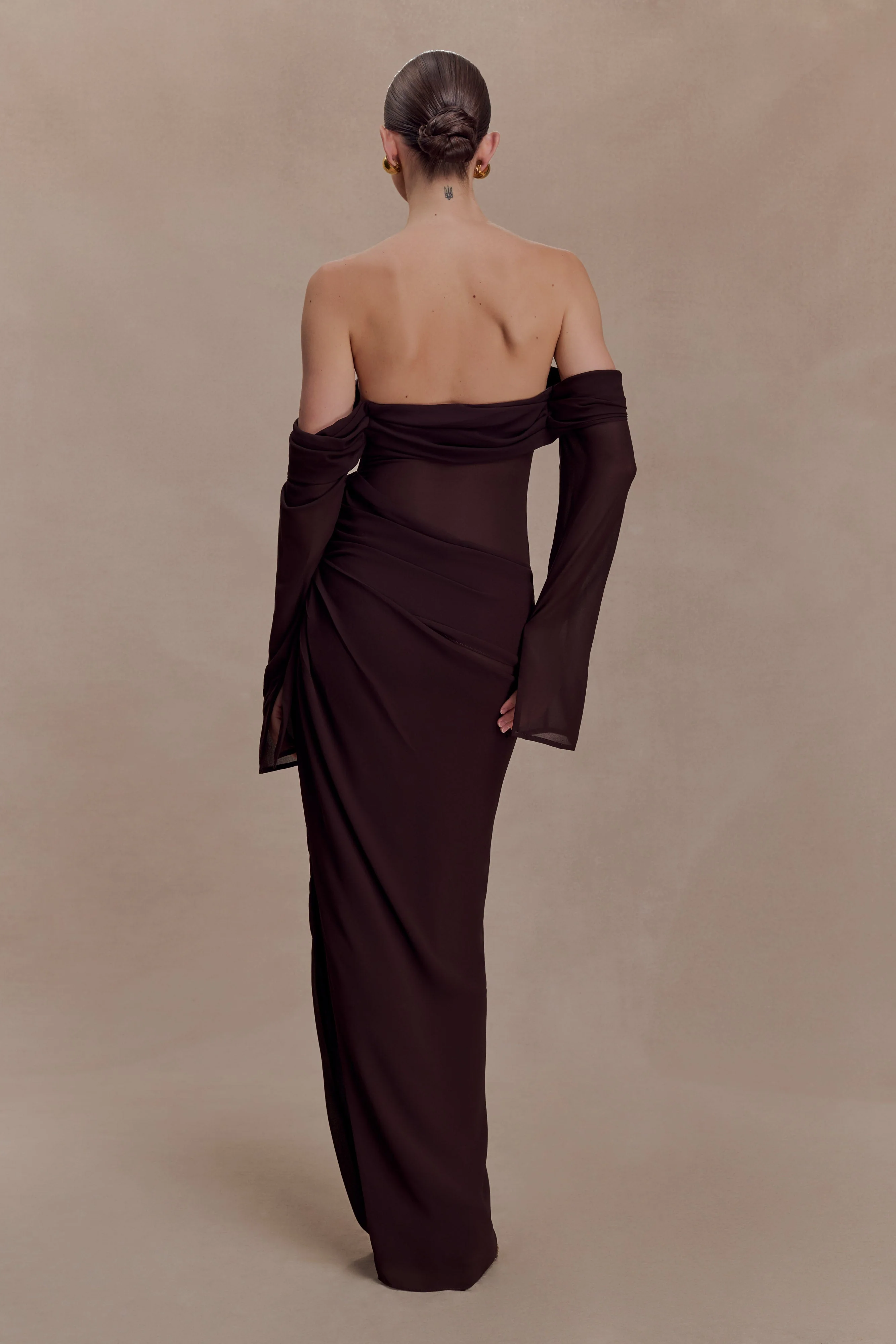 Kirsten Off Shoulder Chiffon Maxi Dress - Cacao Brown