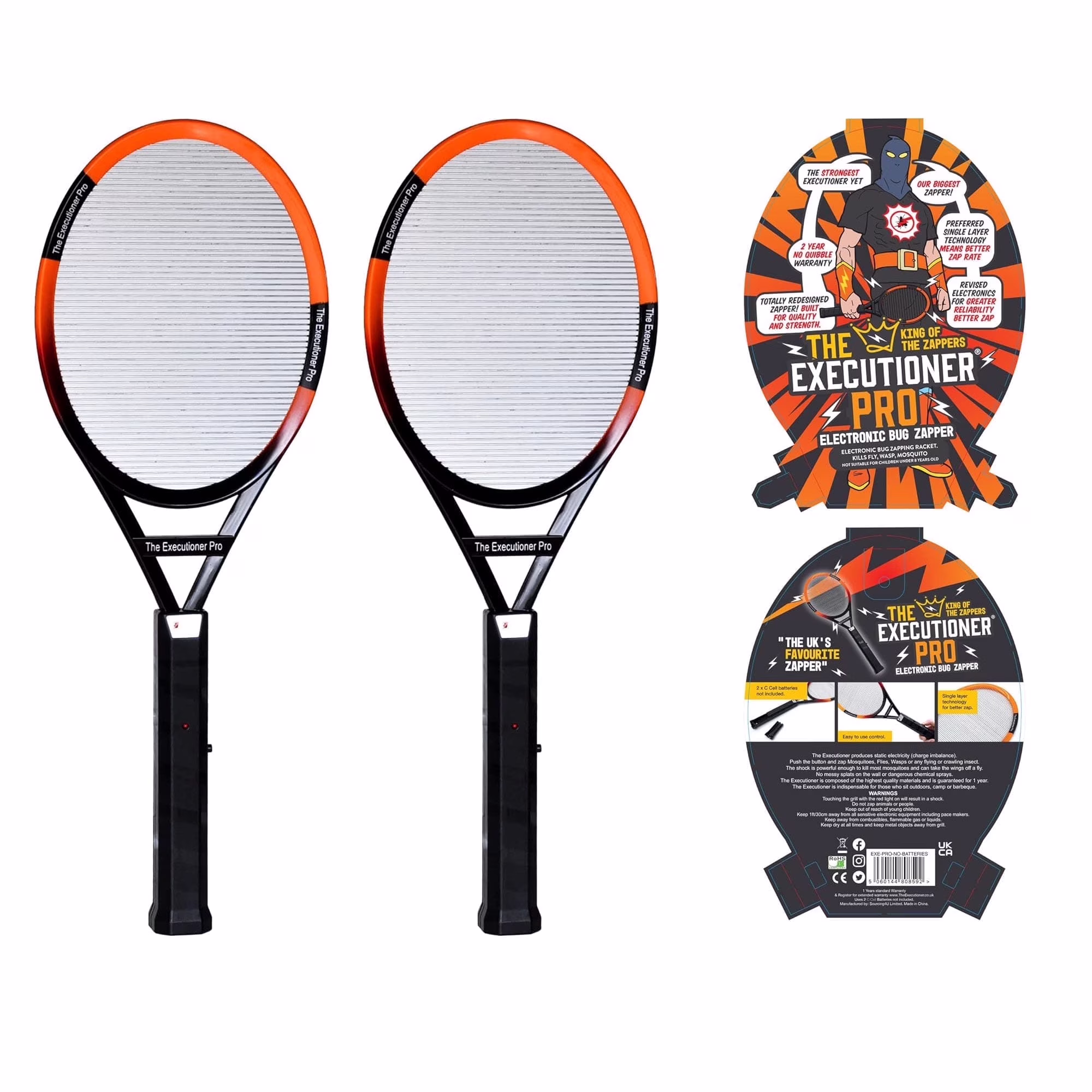 The Executioner Pro 2 Pack Fly Swatter Racket Bug Zapper Indoor Outdoor 55cm