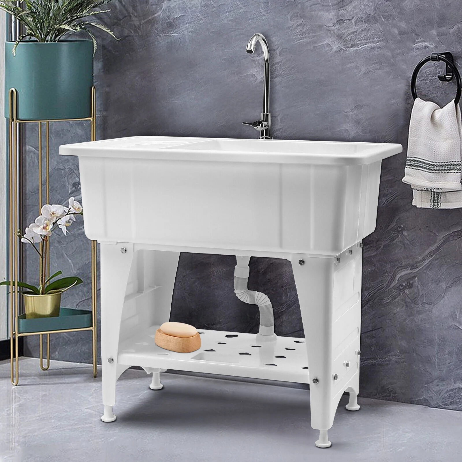 Laundry Sink Freestanding Plastic Indoor and Outdoor Utility Sink with Washboard(1) - Image 3