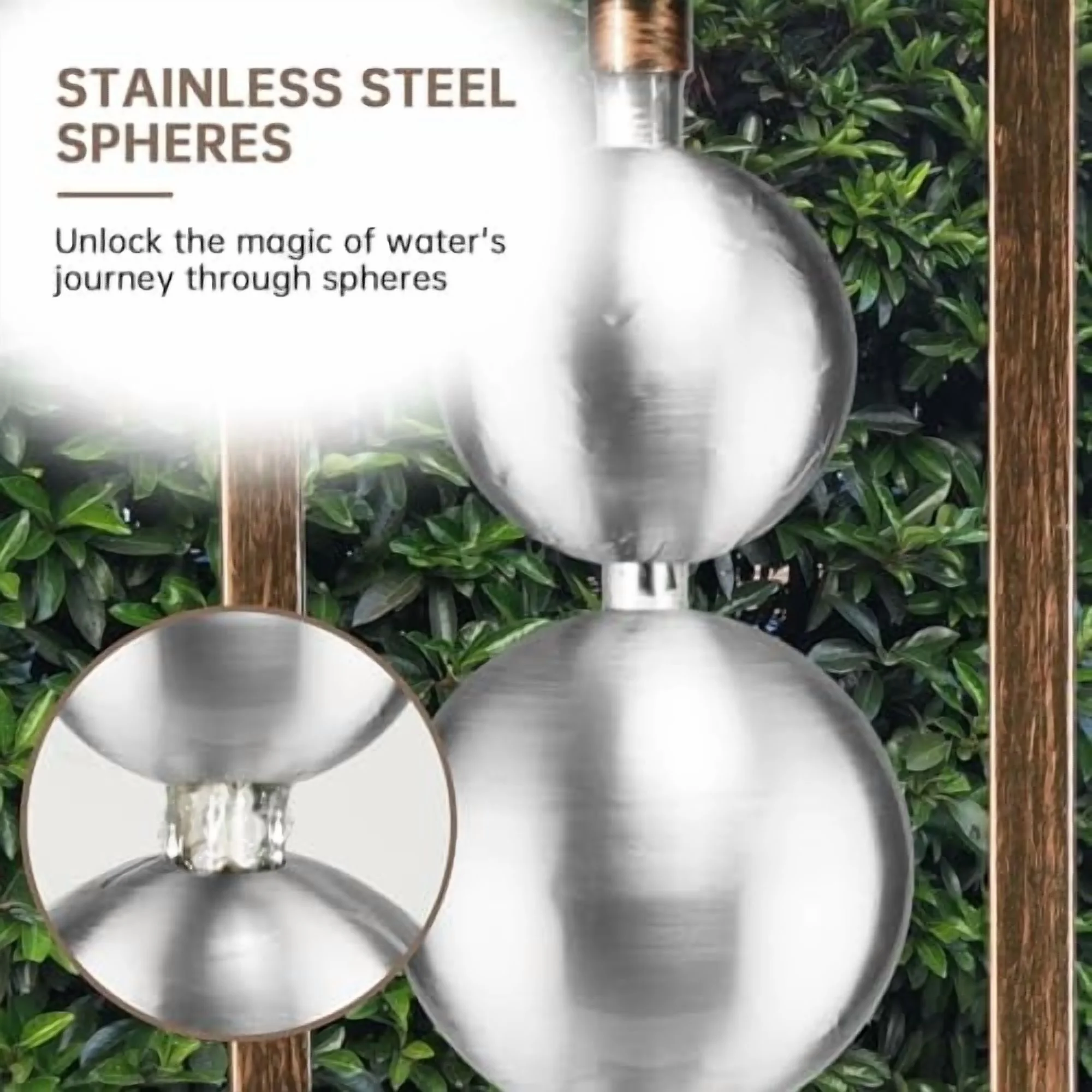 Outdoor Water Fountain with Pump, Relaxing Stainless Steel Geometric Sphere Freestanding Waterfall Fountains Modern Home Decor for Patio Garden Yard, Gift Idea, Bronze - Image 6