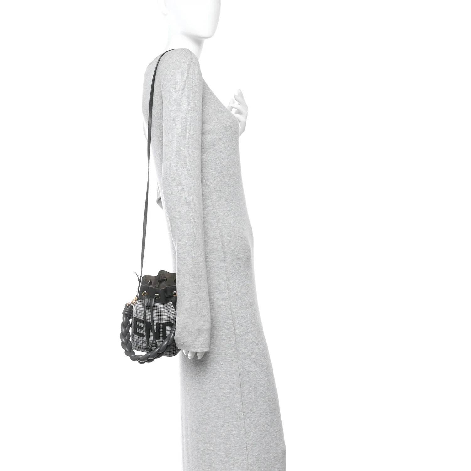 Wool Vitello Grace Small Houndstooth Mini Mon Tresor Bucket Bag Grigio Anthracite