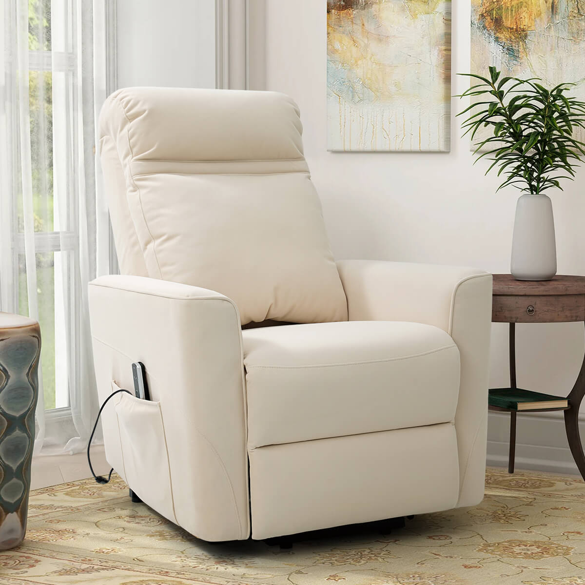 Fauteuil releveur électrique avec massage par pétrissage, en tissu