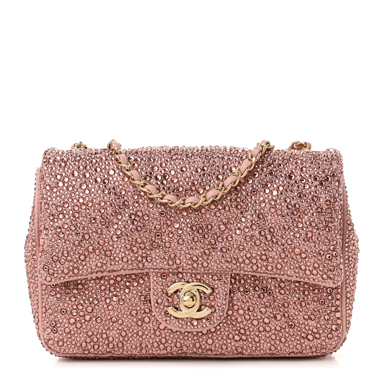 Lambskin Crystal Diamante Small Flap Light Pink