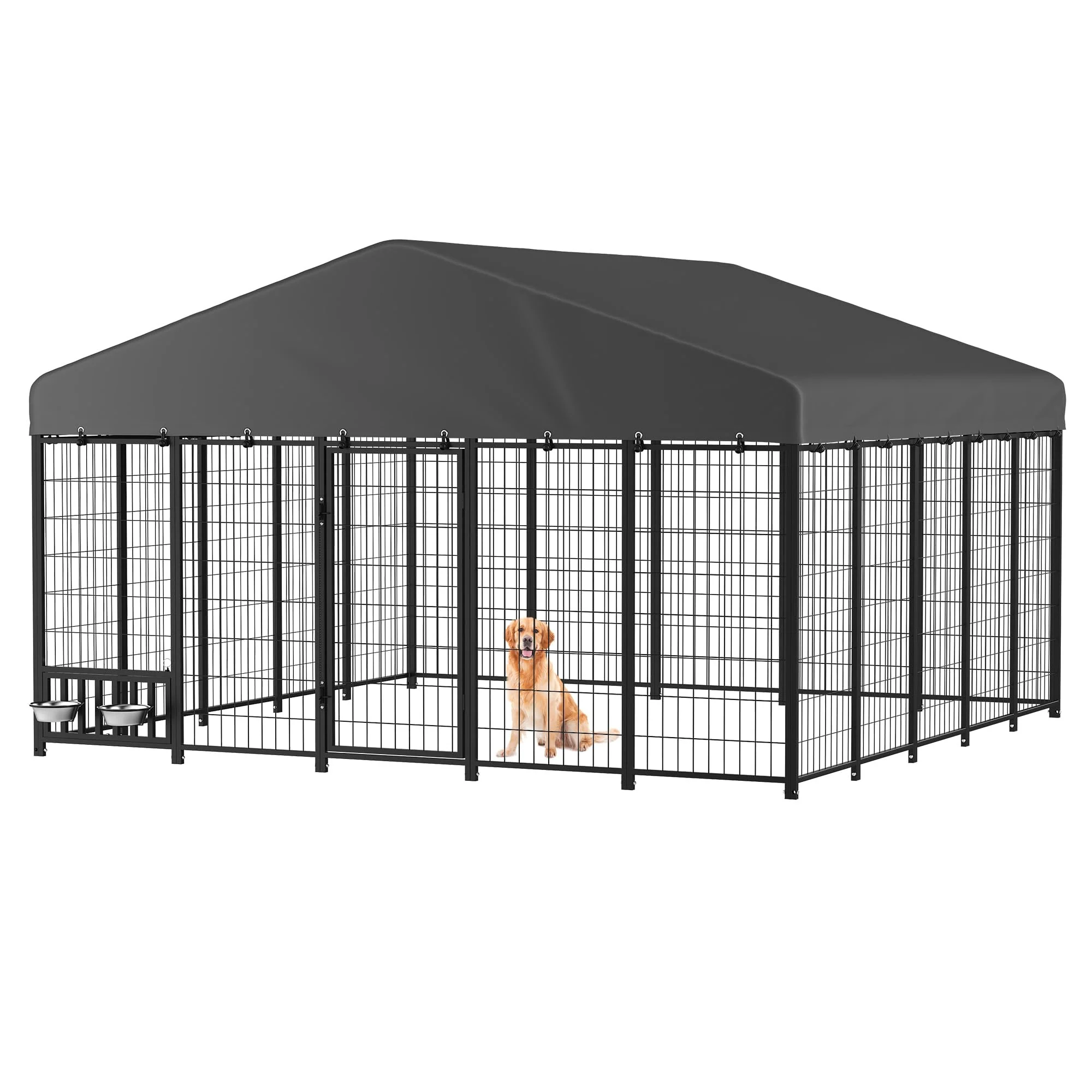 AECOJOY Heavy Duty Outdoor Dog Kennel, 10x10 Steel Chain Link Fence with Roof