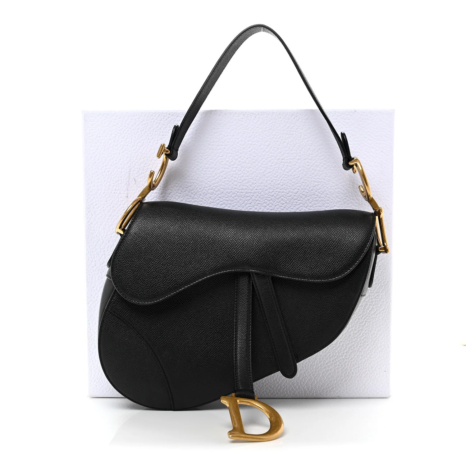 Grained Calfskin Saddle Bag Black
