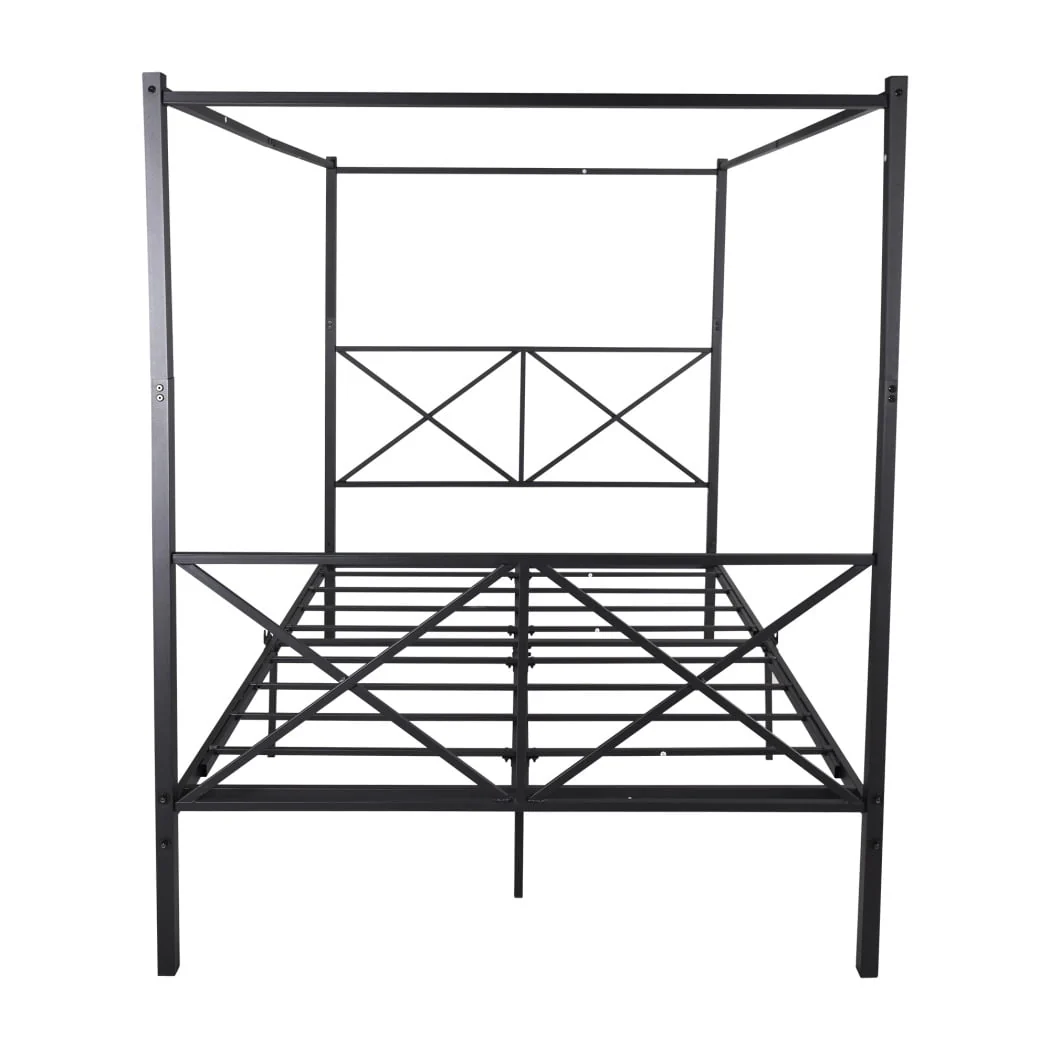 Queen Size Metal Canopy Bed Frame, Four Poster Platform Bed Frame with X Shaped Headboard and Footboard,Bed Mattress Foundation with Sturdy Metal Slat Support Image 5
