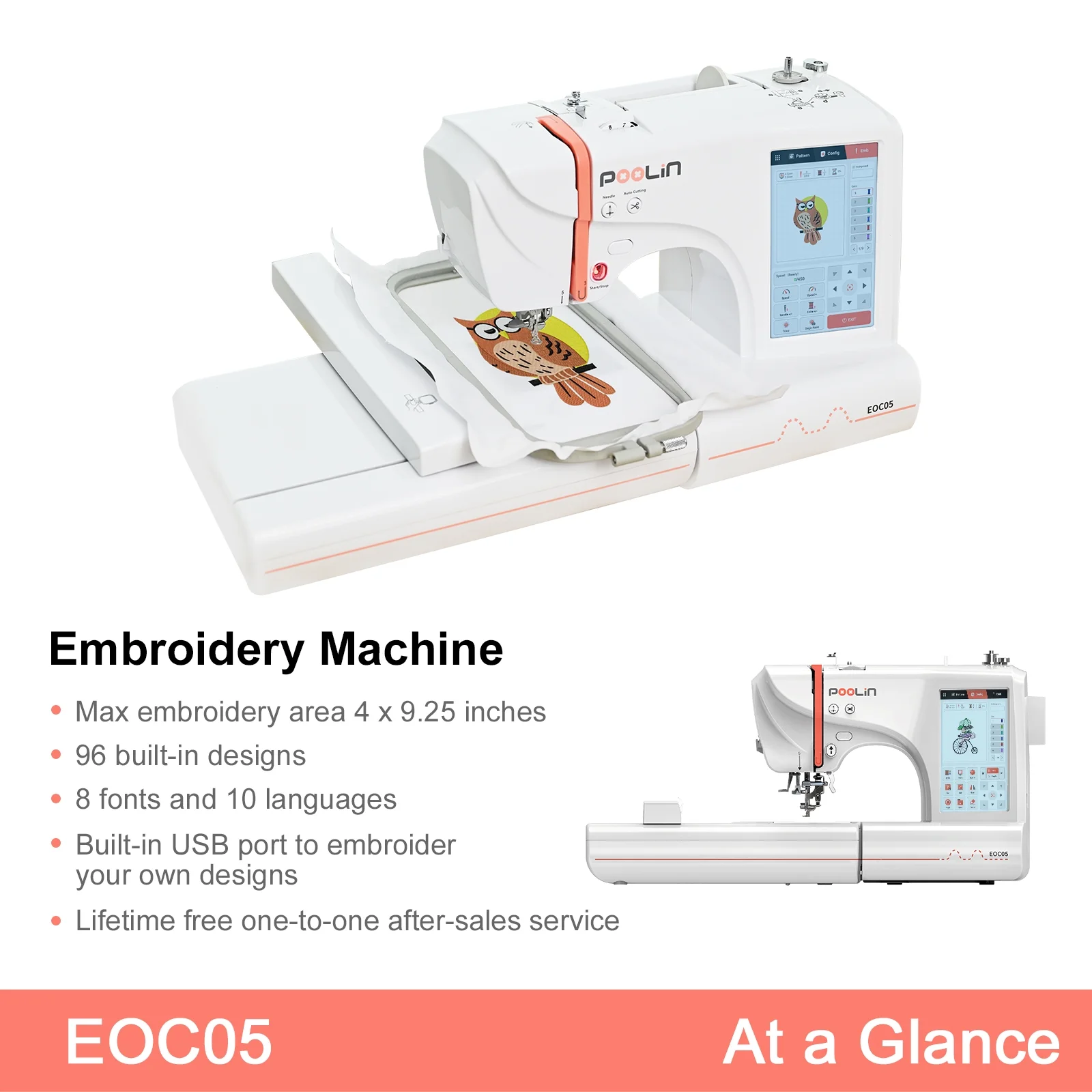 EOC05 Embroidery Machine 4x9.25" Area, 7" Touch Screen with kit(EOC05) - Image 10
