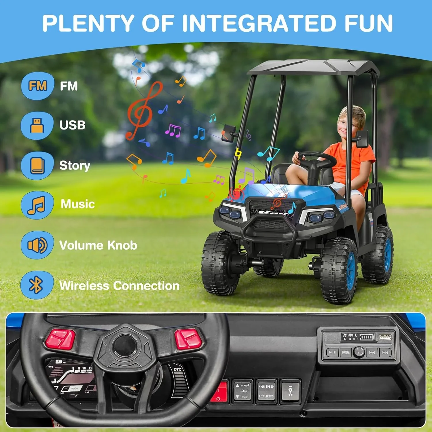 Voiturette de golf pour enfants R9 24V avec télécommande et auvent amovible