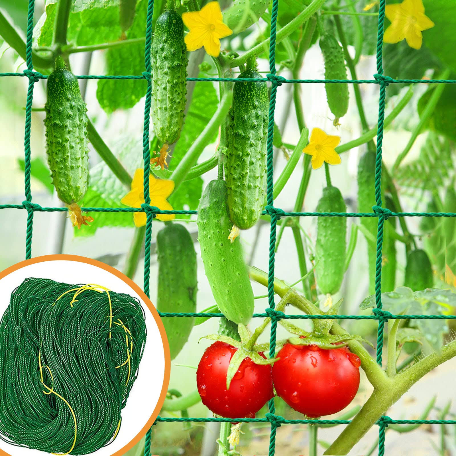 HLARTNET Garden Trellis for Climbing Plants - Heavy Duty Vegetable Cucumber Netting for Climbing Plants Green Peas Tomato, Vine Plants Outdoor Grow Net (9 x