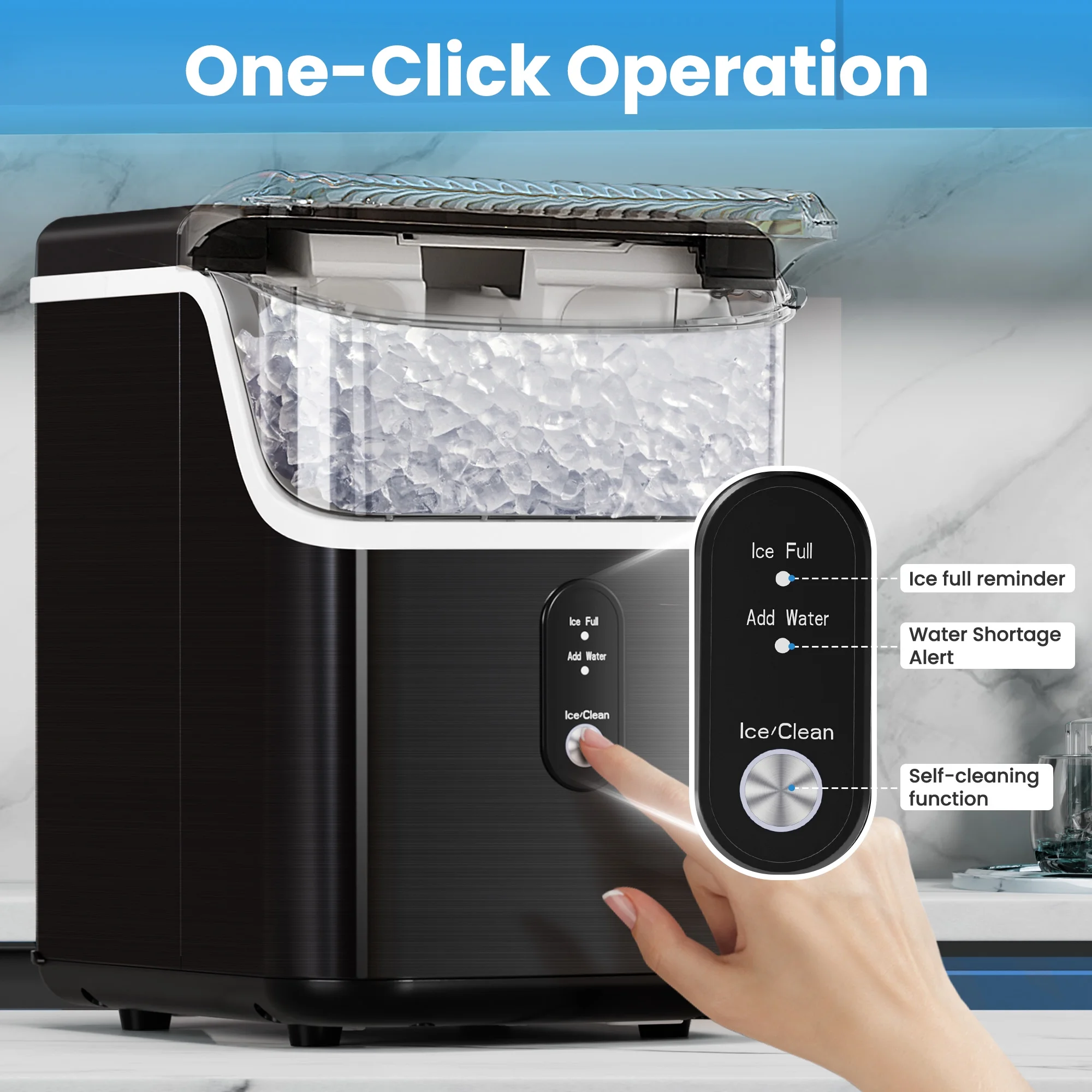 Nugget Ice Maker Countertop, Pebble Ice Maker Machine with 35lbs/24H Soft Ice, Self Cleaning, for Home/Kitchen/Office (Black)(Black) Image 4
