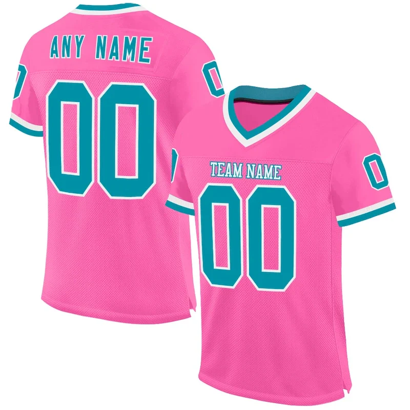 Custom Pink Teal-White Mesh Authentic Throwback rugby jersey