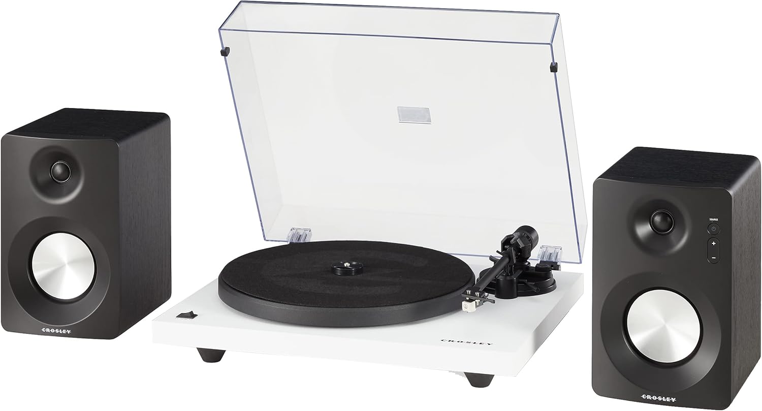 Crosley KT6101-WH Belt-Drive Bluetooth Turntable with Built-in Preamp and Included Speakers  White