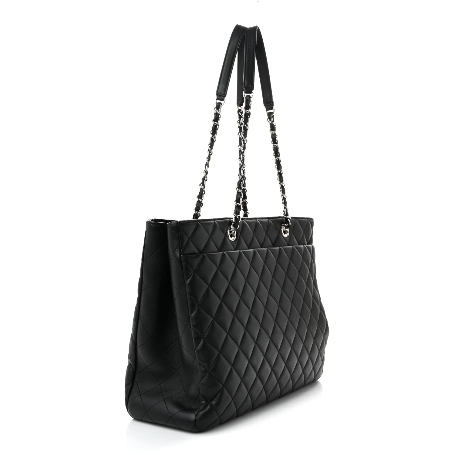 Calfskin Quilted Large Classic Shopping Tote Black