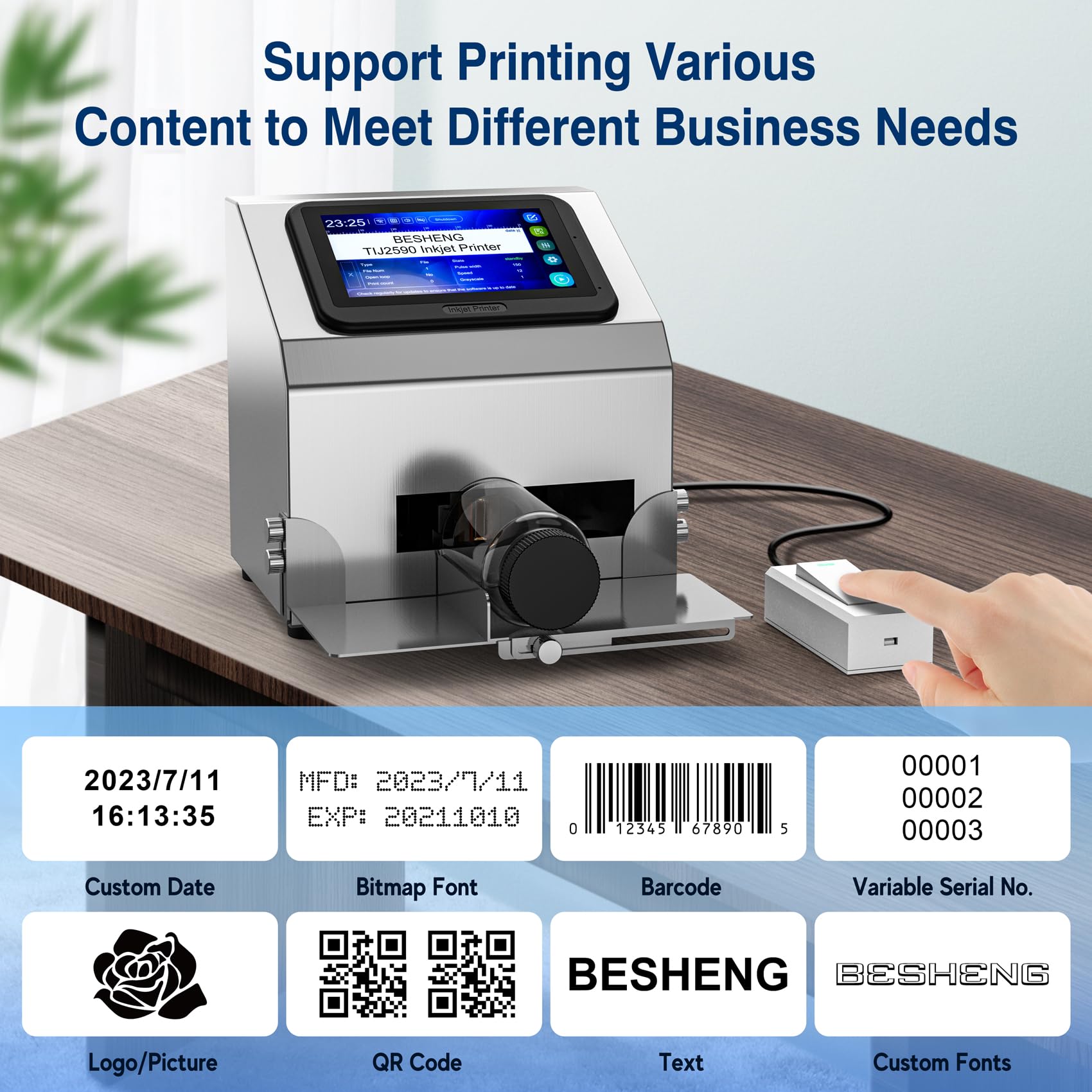 Inkjet Coding Machine with 5 Inch Touch Screen Inkjet Coder with 42ml Original Quick-Drying Ink Cartridge Intelligence Batch Printer for Date/Time/Barcode/QR Code/Batch Number/Label/Picture
