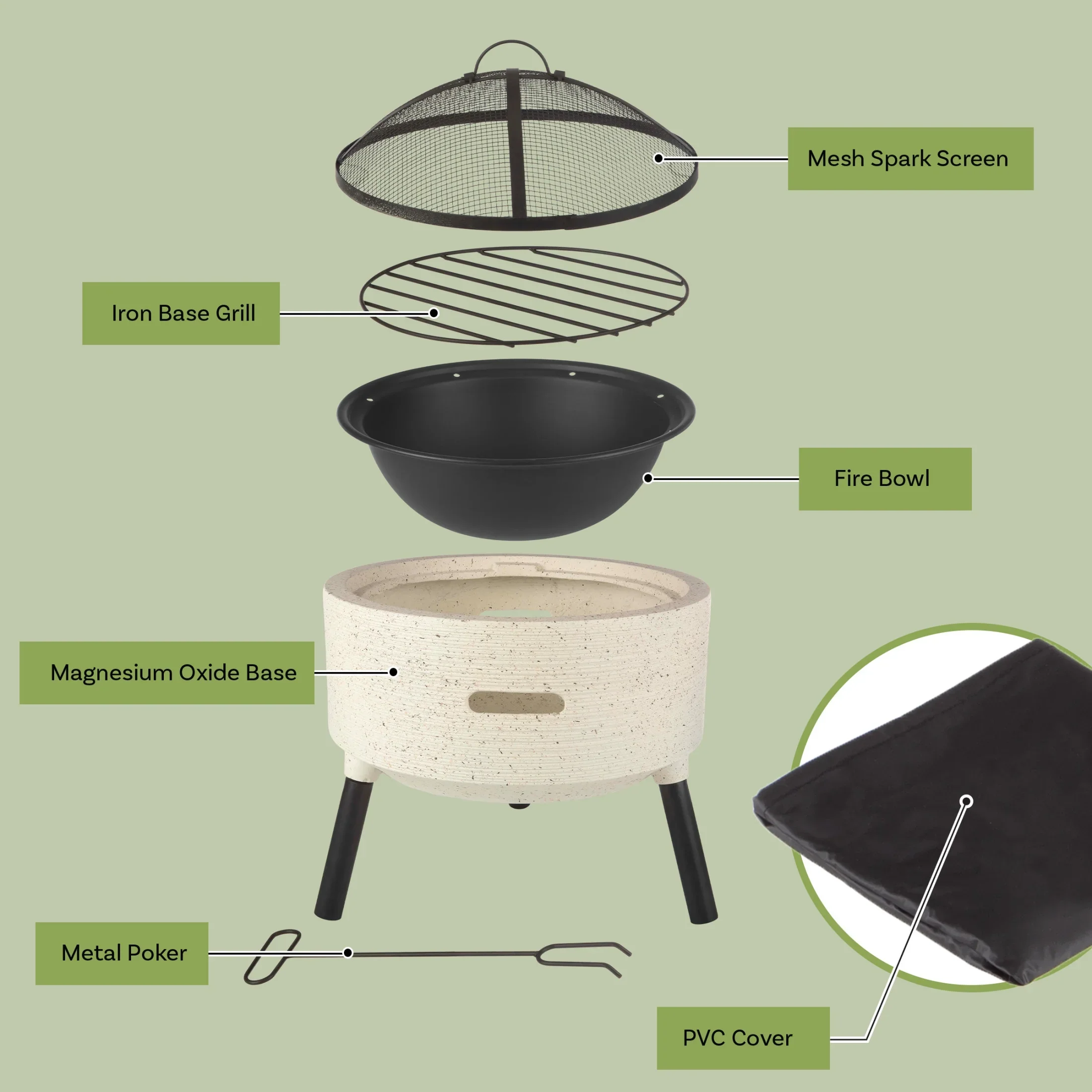 Pure Garden 21�?Round Outdoor Fire Pit - Wood Fire Pits for Outside Patio