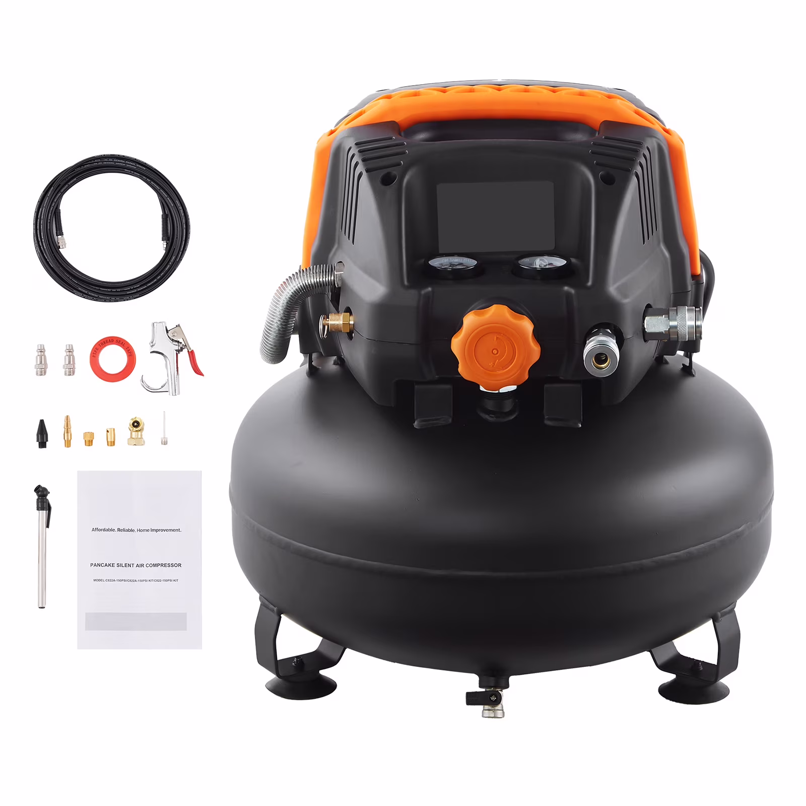 KFFKFF 6-Gallon Portable Air Compressor, 1.7HP Motor, 2.3CFM@90PSI, 150PSI Max Pressure, Includes 12-Piece Accessory Kit and 25FT Air Hose for Tire Inflation, Painting, and Woodworking