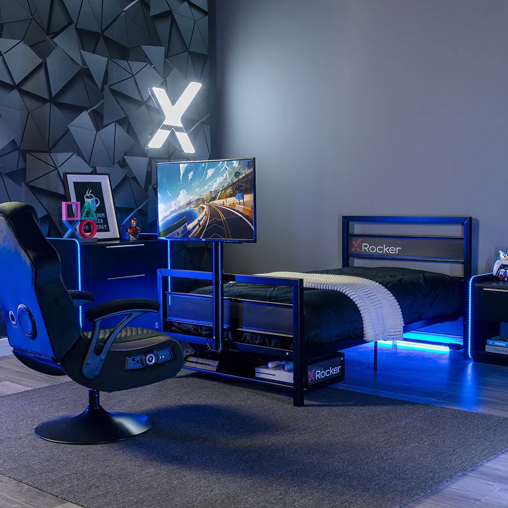 X Rocker Basecamp Gaming Bed Frame with Storage, Black, Twin, Childre, Teen, 42.8 H