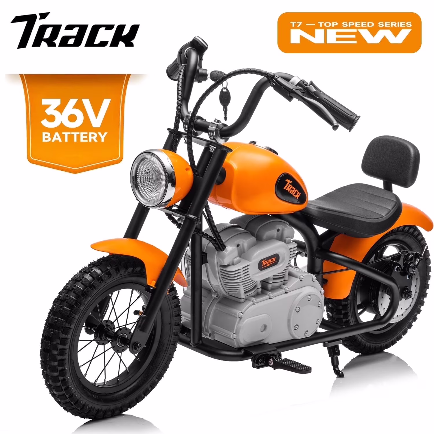 36V Electric Dirt Bike for Kids, 350W Ride on Motorcycle with Twist Grip Throttle, Hand-Operated Brakes, Key Start, Off-Road Motocross Speed Up to 15 mph, Age 8+, White(Orange)