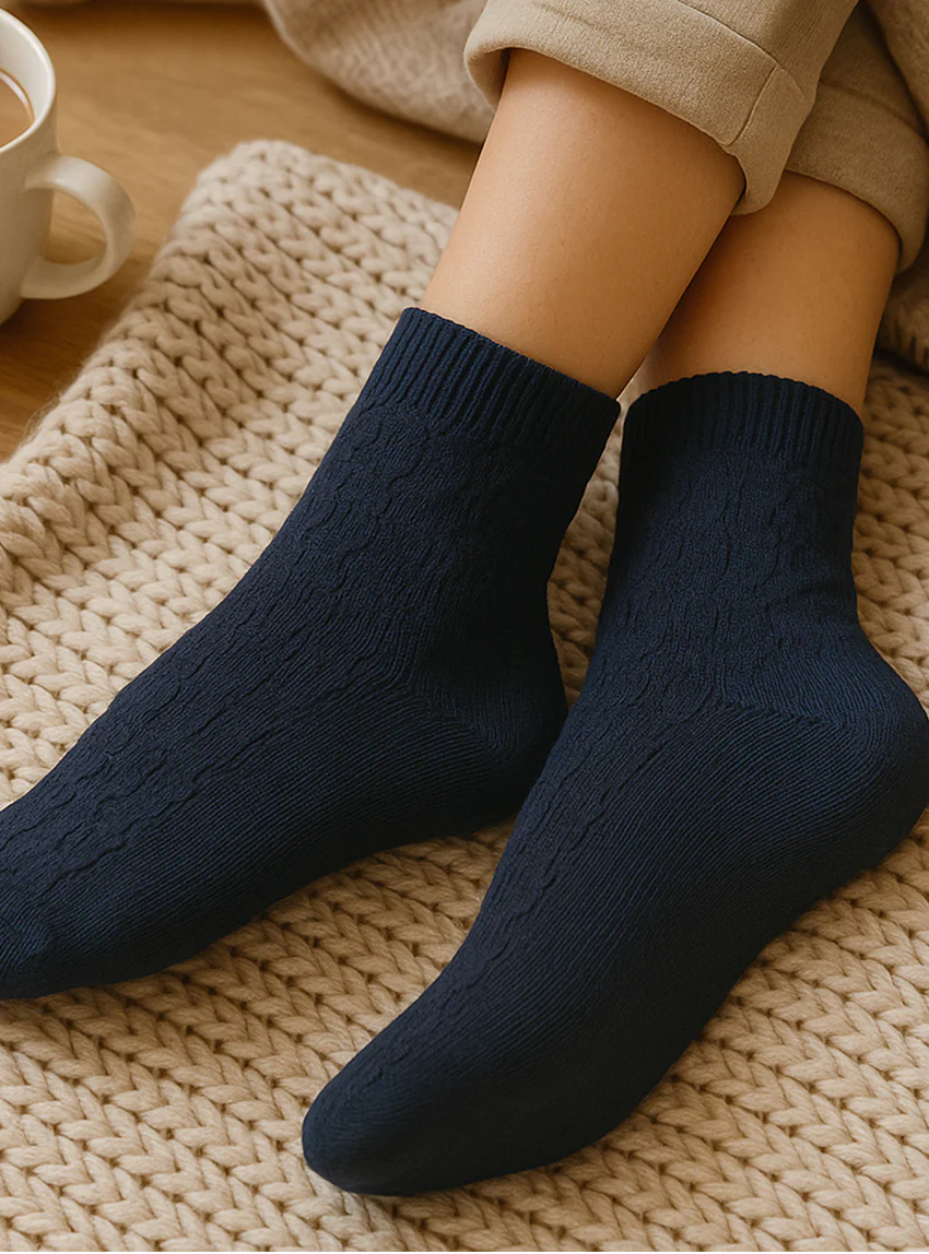 Socquettes femme en coton bleu marine