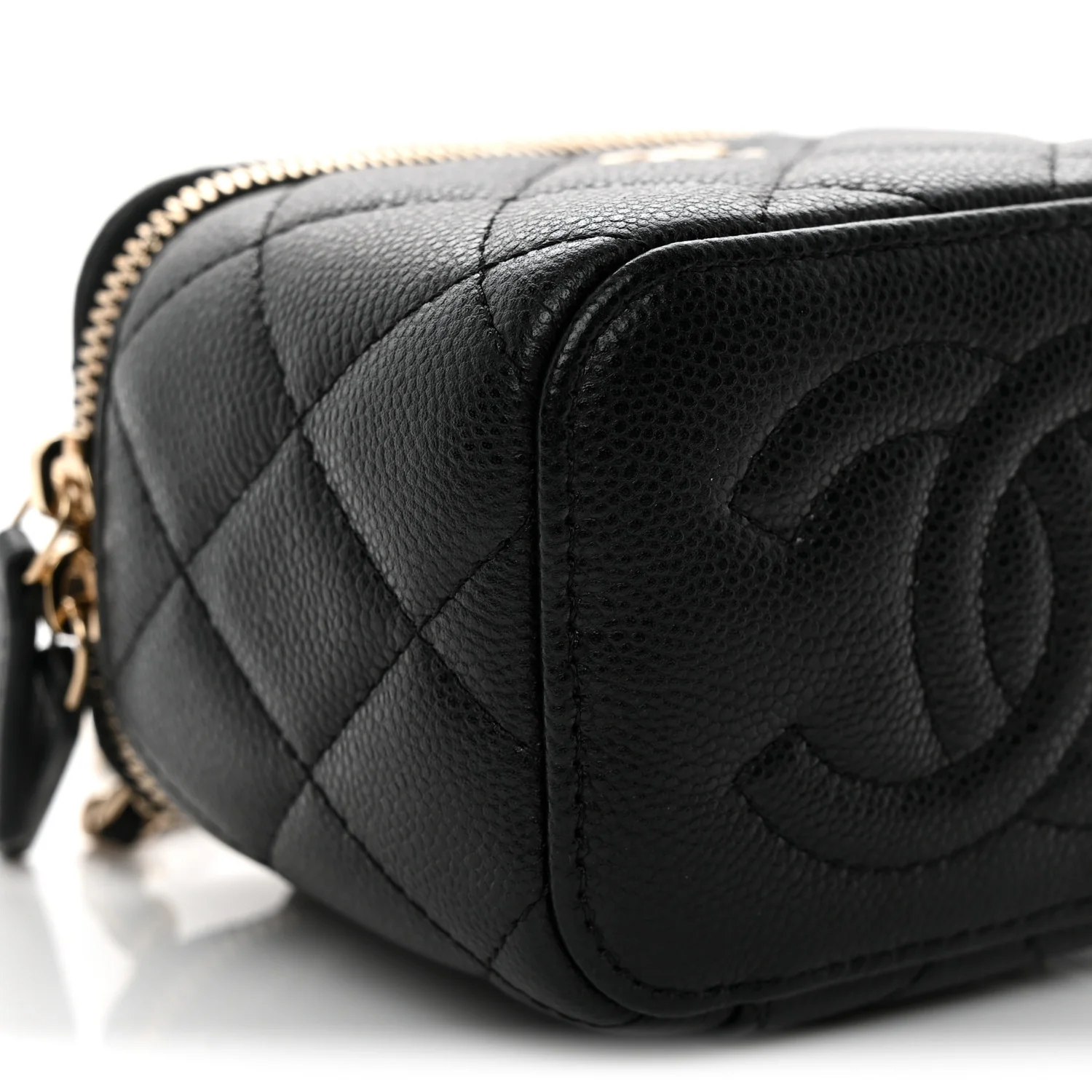 Caviar Quilted Mini Vanity Case With Chain Black