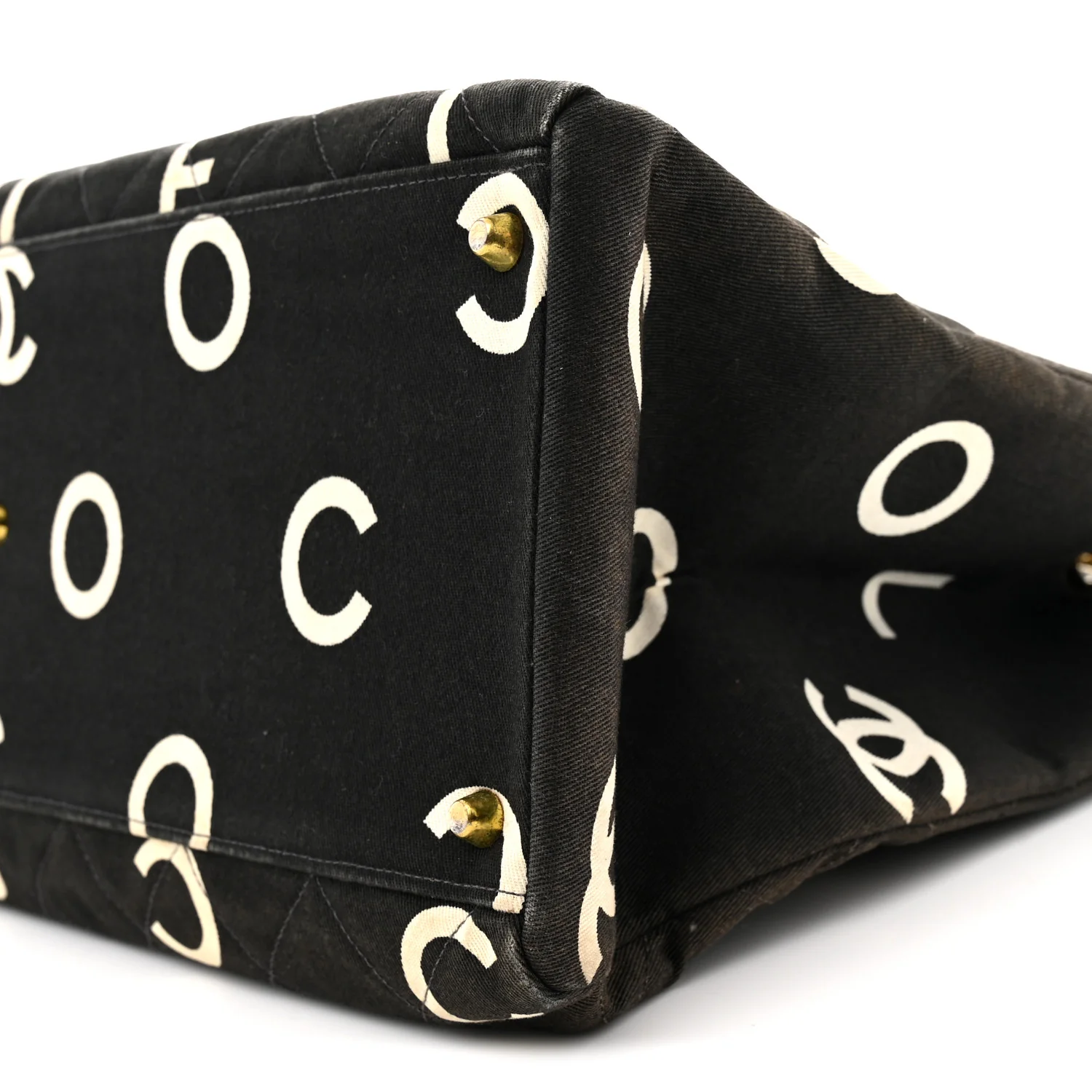 Canvas Printed Quilted Logo Tote Black White