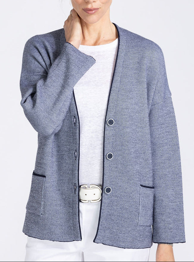 Veste femme en laine mérinos bleu marine