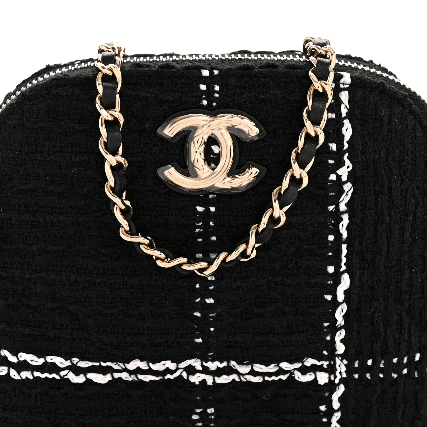 Tweed Quilted Mini Clutch With Chain Black White