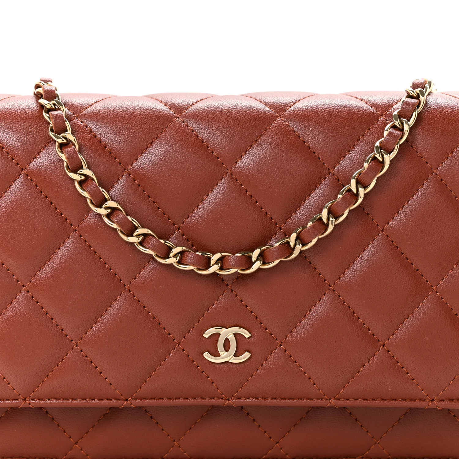 Lambskin Quilted Wallet On Chain WOC Brown