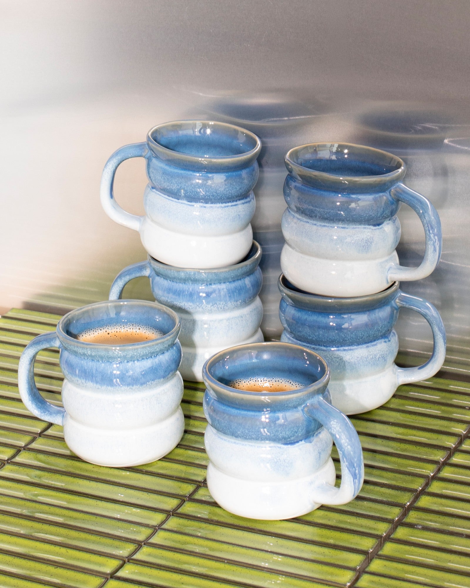 OMBRA - LARGE MUG BUBBLE DARK BLUE LIGHT BLUE SET OF 6