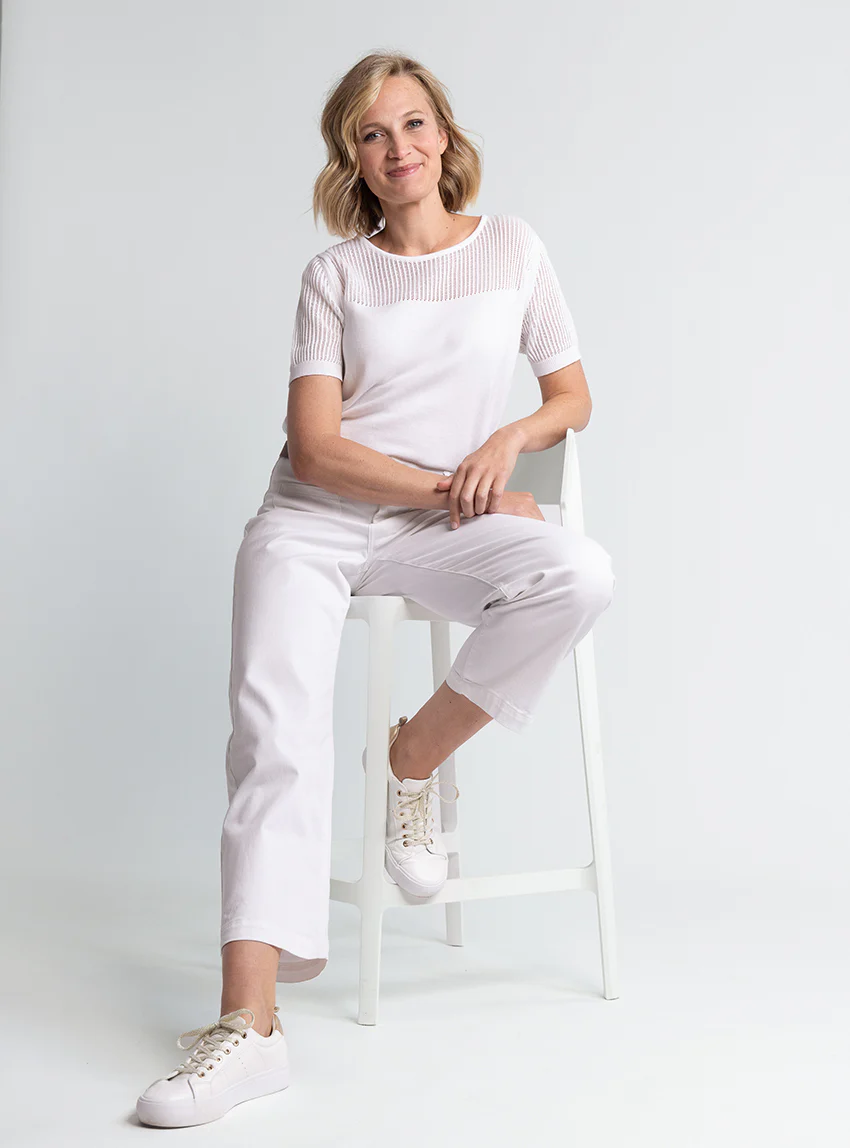 Pull femme ajouré coton blanc