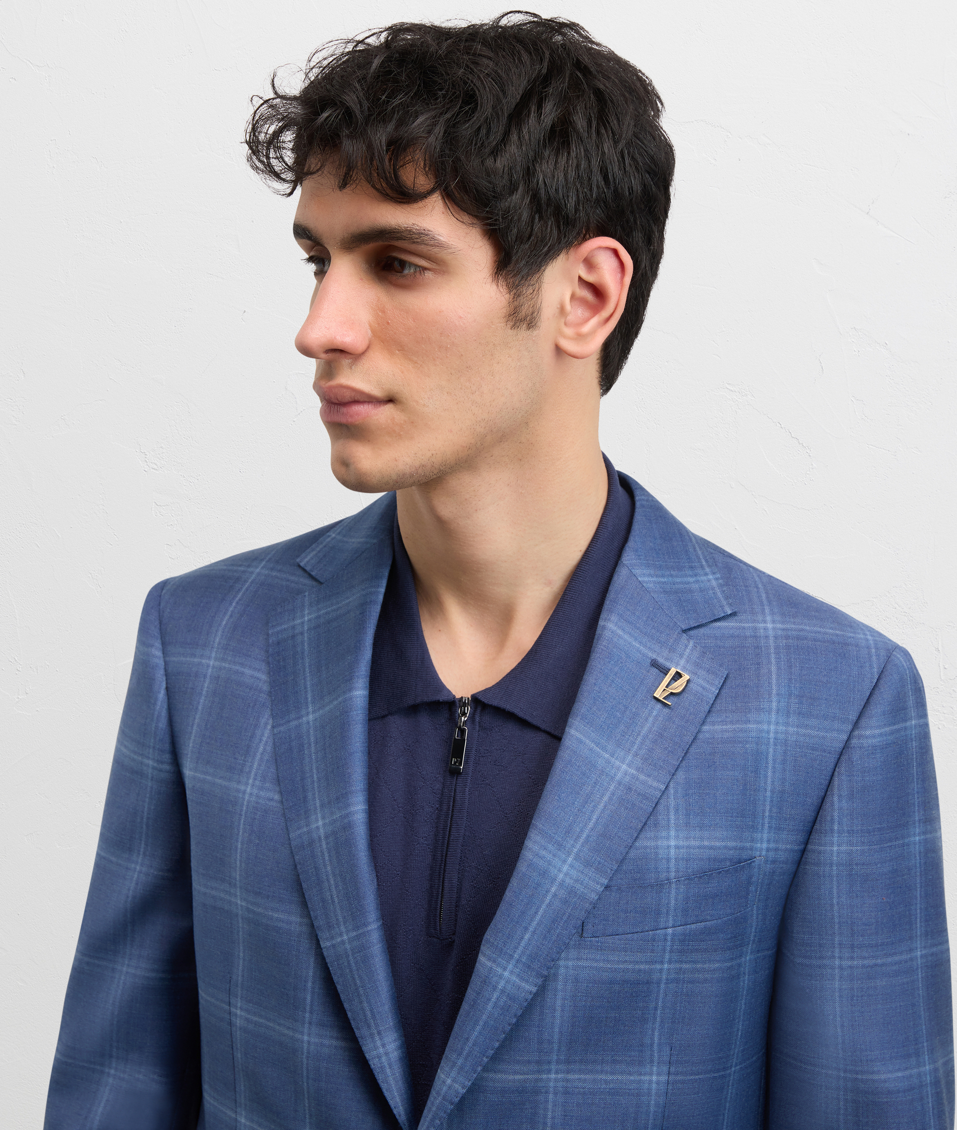 BLUE CHECKED VIRGIN WOOL VICENZA LINE HALF LINED JACKET