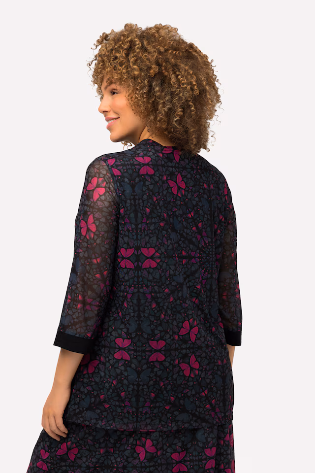 Kaleidoscope Layered 3/4 Sleeve Mesh Tee