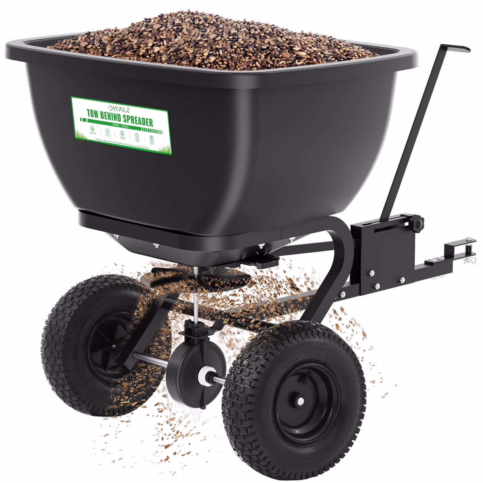 200LB Tow Behind Broadcast Spreader, Fertilizer Spreader Holds up to 550 lbs with 13" Pneumatic Tires and Adjustable Flow Control Lever,for Fertilizer, Grass Seed, Salt, Ice Melt, Lawn