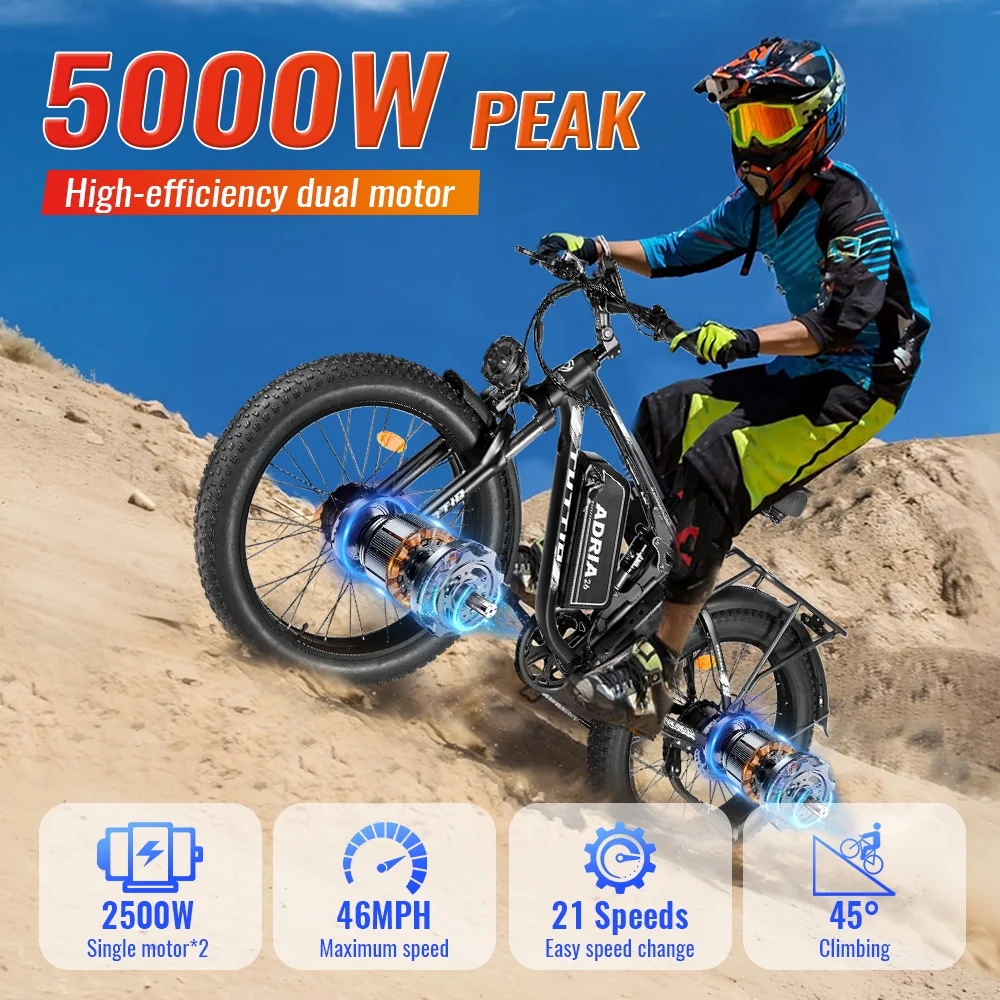 Adria26 5000W Electric Mountain Bike for Adults, 26" Fat Tire E-Bike for Men, 7 Speed, Max 46Mph - Image 4