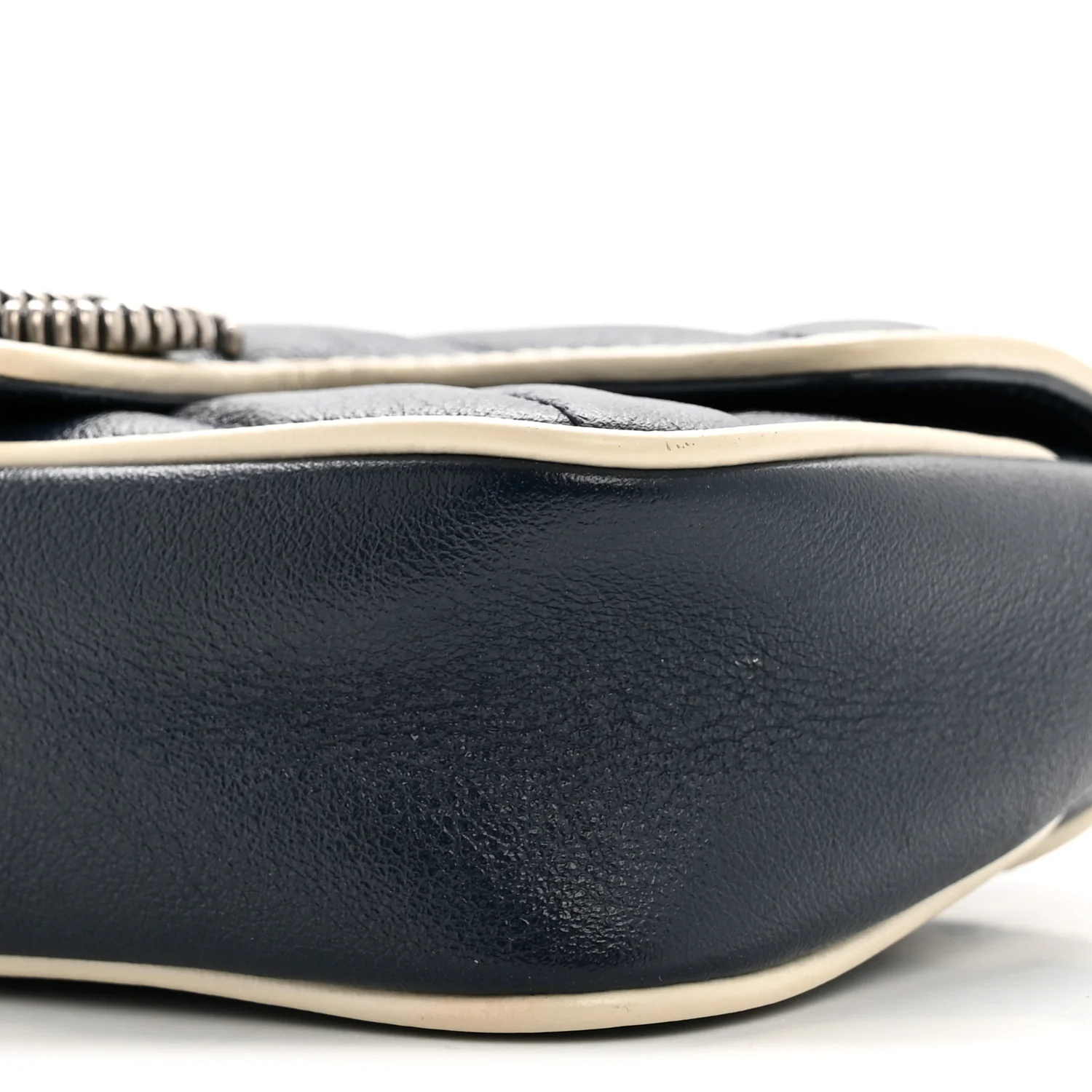 Vintage Effect Calfskin Matelasse Diagonal Super Mini Torchon GG Marmont Shoulder Bag Blue Agata Mystic White