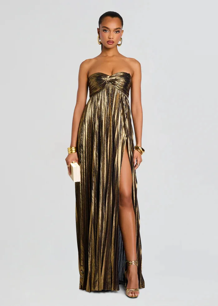Robe de soirée chic argentée sans bretelles
